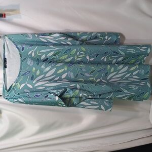 Lily By Firmania White And Green Leaf Patterned Long Sleeve Dress Size XL